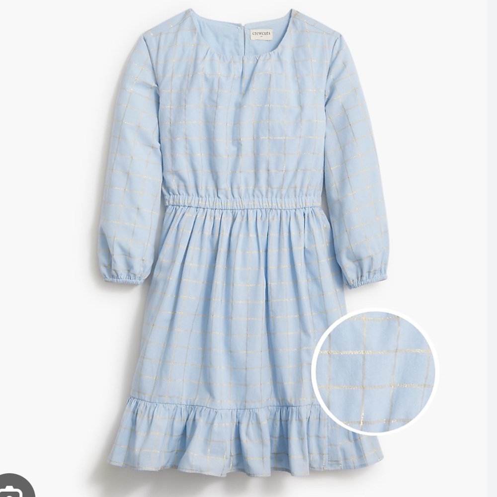 NWOT J. Crew Girls Check Dress w/ Lurex Metallic Threads, size 6, Blue Champagne